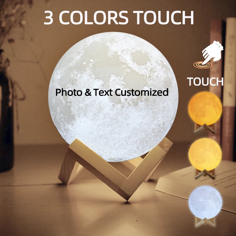 3D Printing Moon Lamp Personalized Photo Text Customized  USB Night Light Birthday Mother Day Valentine's Holiday Lunar Gift