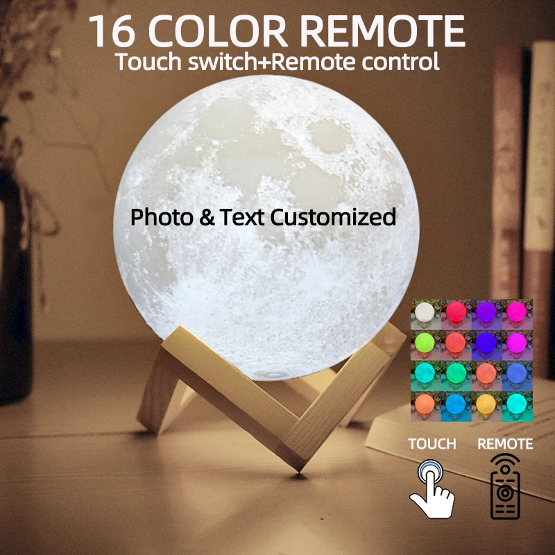 3D Printing Moon Lamp Personalized Photo Text Customized  USB Night Light Birthday Mother Day Valentine's Holiday Lunar Gift