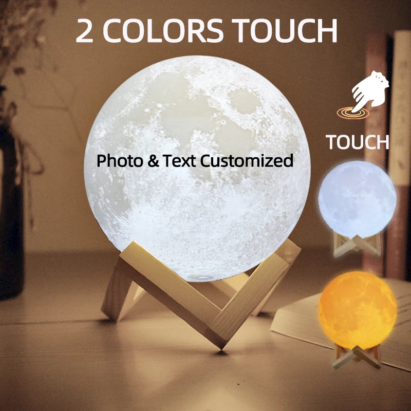 3D Printing Moon Lamp Personalized Photo Text Customized  USB Night Light Birthday Mother Day Valentine's Holiday Lunar Gift
