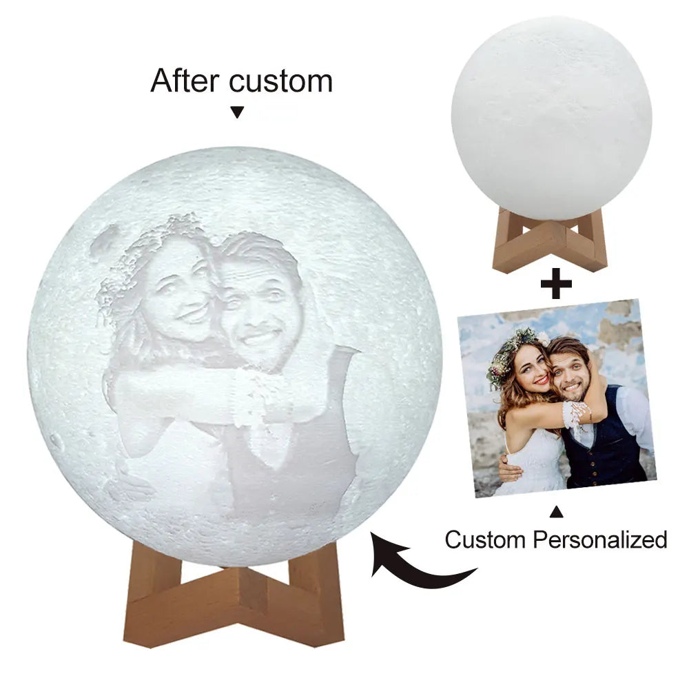 3D Printing Moon Lamp Personalized Photo Text Customized  USB Night Light Birthday Mother Day Valentine's Holiday Lunar Gift