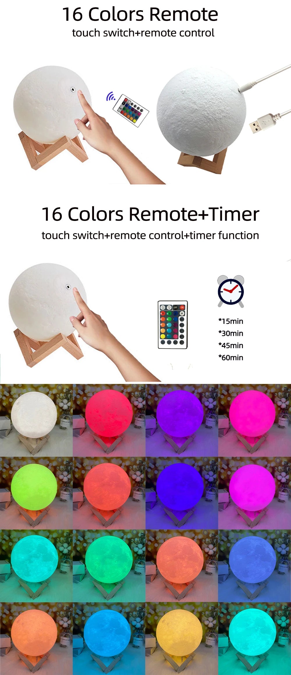 3D Printing Moon Lamp Personalized Photo Text Customized  USB Night Light Birthday Mother Day Valentine's Holiday Lunar Gift