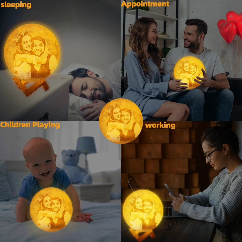 3D Printing Moon Lamp Personalized Photo Text Customized  USB Night Light Birthday Mother Day Valentine's Holiday Lunar Gift