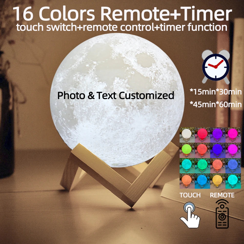 3D Printing Moon Lamp Personalized Photo Text Customized  USB Night Light Birthday Mother Day Valentine's Holiday Lunar Gift