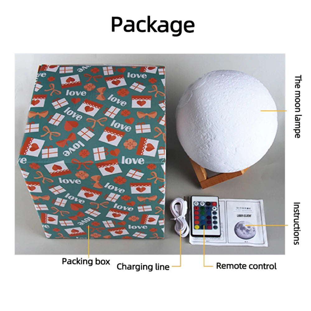 3D Printing Moon Lamp Personalized Photo Text Customized  USB Night Light Birthday Mother Day Valentine's Holiday Lunar Gift