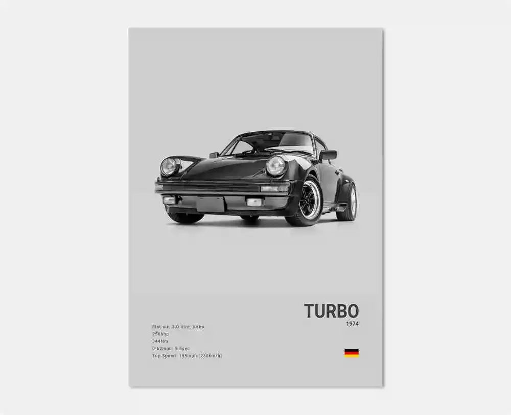 Black & White German Sports Car Canvas Poster – 911 GT3 RS Turbo