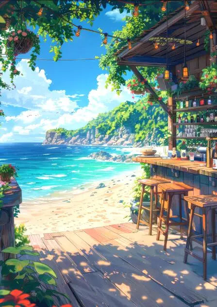 Blue Cabin Beach & Forest Canvas Wall Art