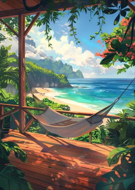 Blue Cabin Beach & Forest Canvas Wall Art