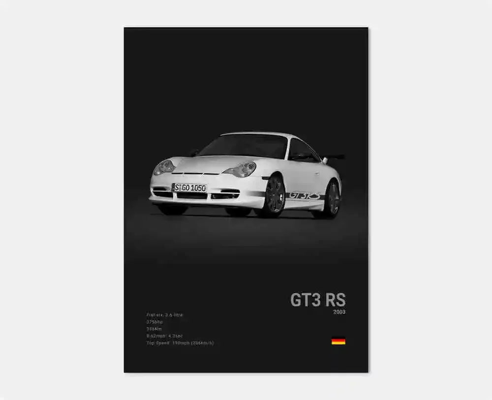 Black & White German Sports Car Canvas Poster – 911 GT3 RS Turbo
