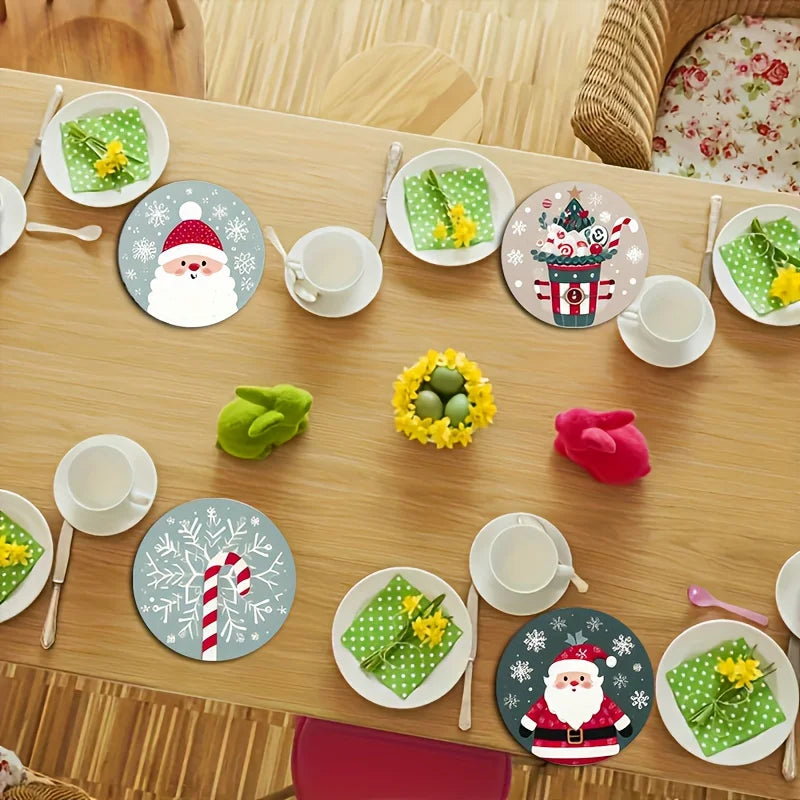 7PCS Christmas Santa Wood Coaster Set