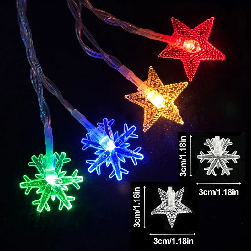 Christmas Colorful Snowflake & Star String Lights