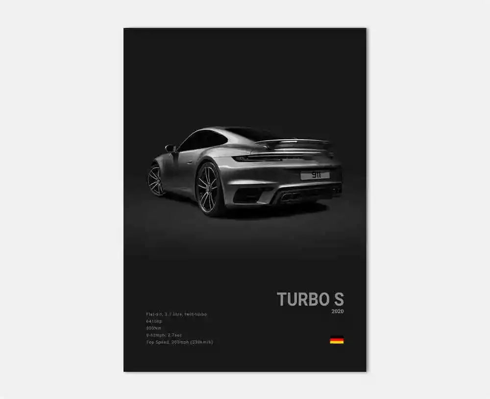 Black & White German Sports Car Canvas Poster – 911 GT3 RS Turbo