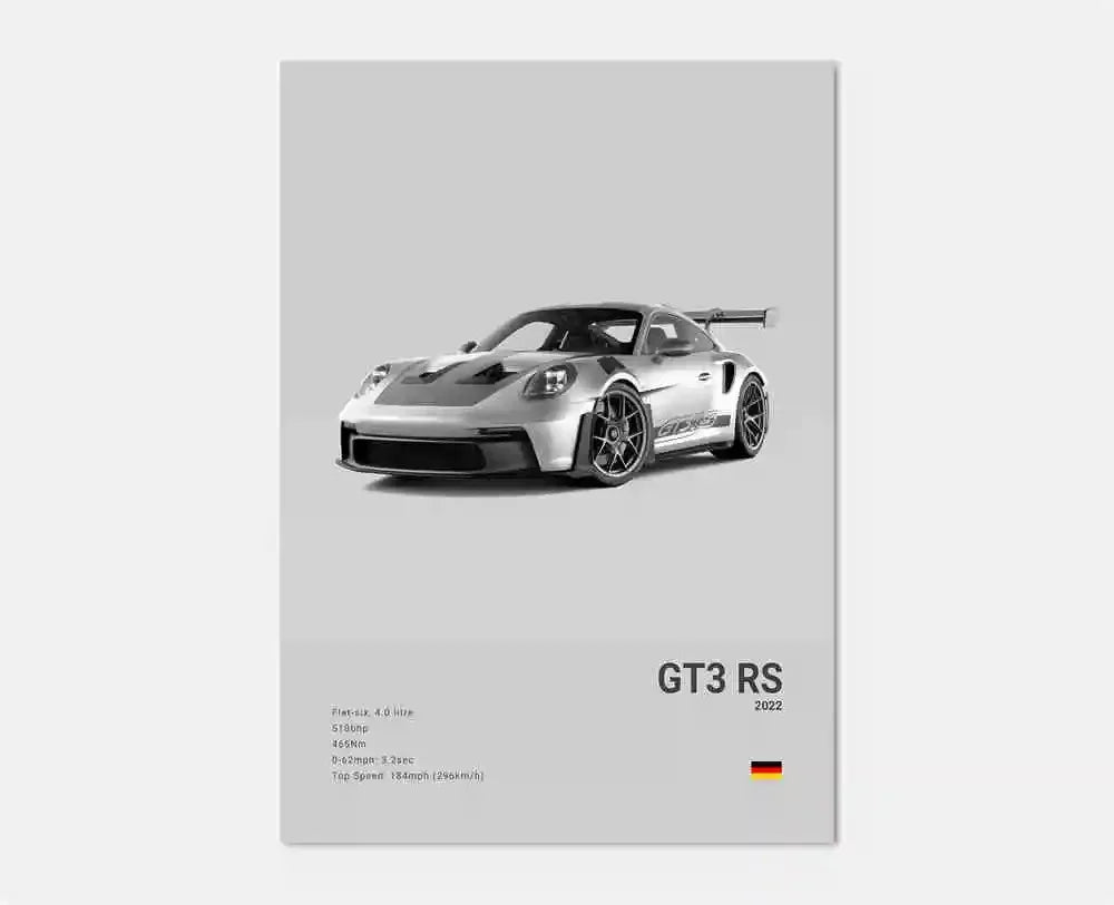 Black & White German Sports Car Canvas Poster – 911 GT3 RS Turbo