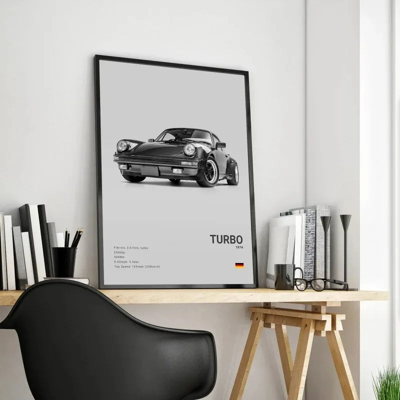 Black & White German Sports Car Canvas Poster – 911 GT3 RS Turbo
