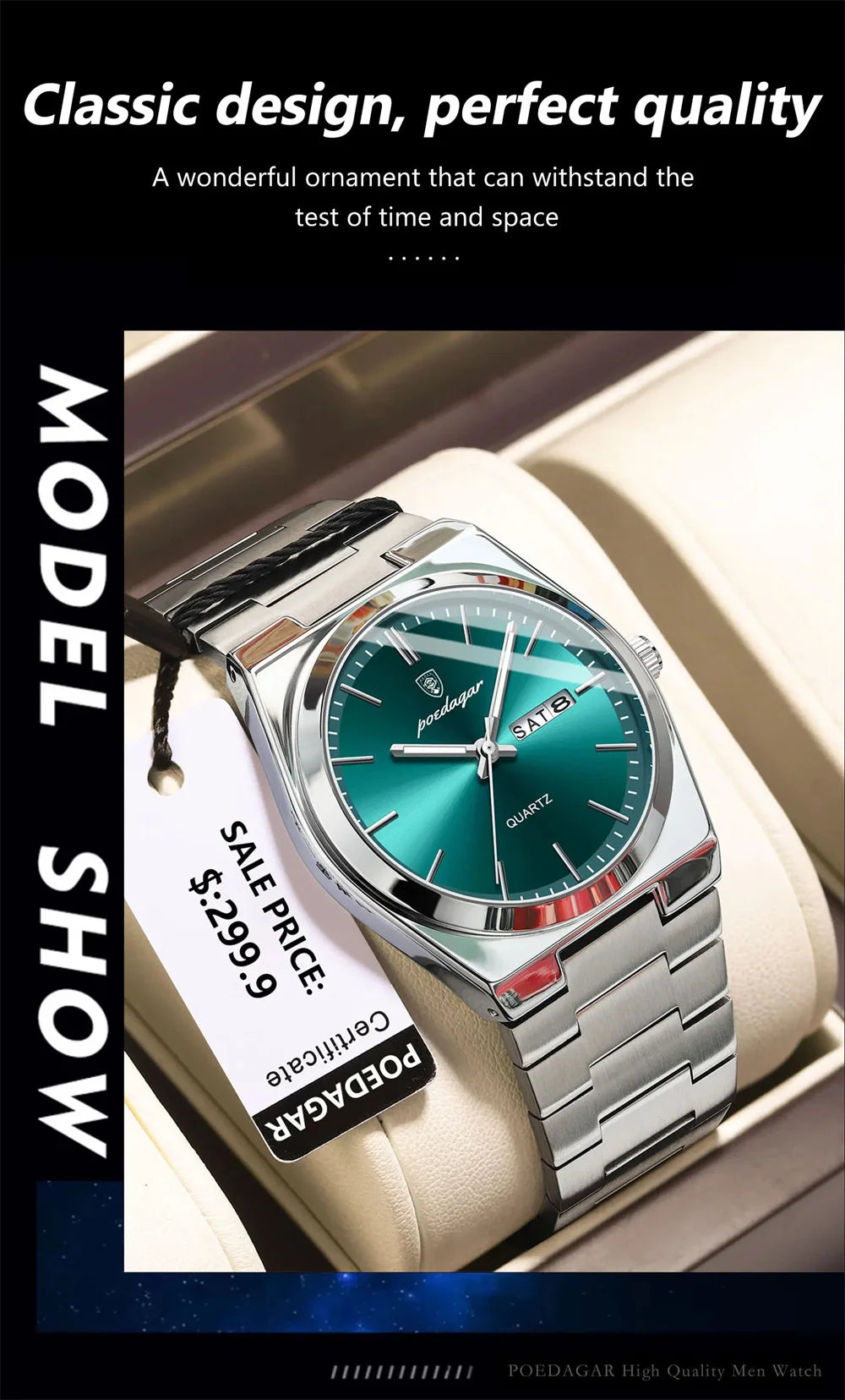 POEDAGAR Luxury Men's Stainless Steel Sport Watch