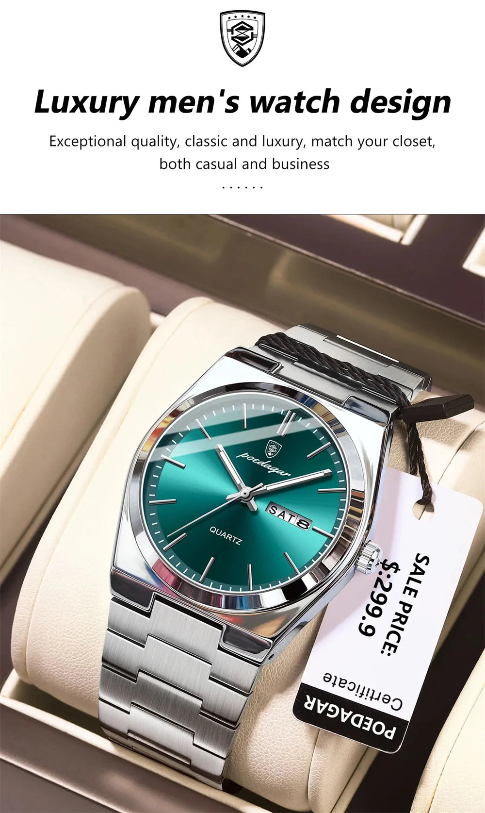 POEDAGAR Luxury Men's Stainless Steel Sport Watch