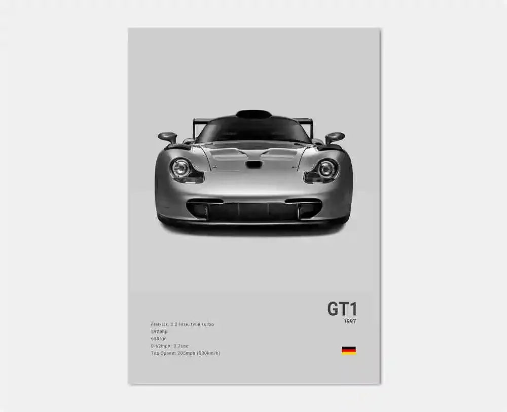 Black & White German Sports Car Canvas Poster – 911 GT3 RS Turbo