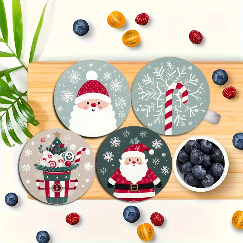 7PCS Christmas Santa Wood Coaster Set