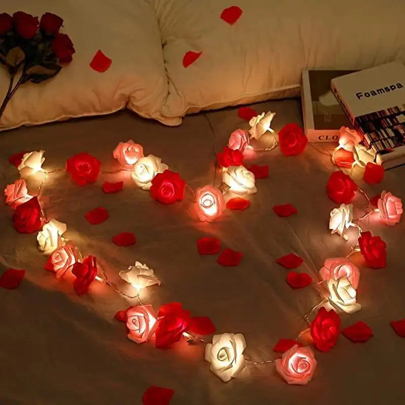 1 5M LED Flower String Lights Artificial Rose Bouquet Romantic Fairy Light Garland Valentines Day Wedding Party Decor