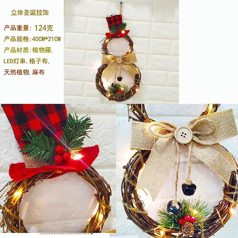 LED Snowman Christmas Wreath Vine Circle