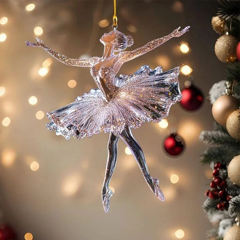 Elegant Acrylic Crystal Ballet Dancer Ornament for Christmas Tree Decoration