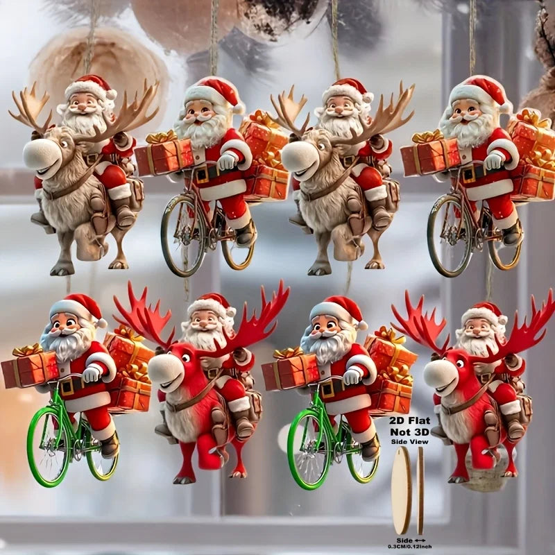 Christmas Wooden Bicycle Santa Claus Ornaments