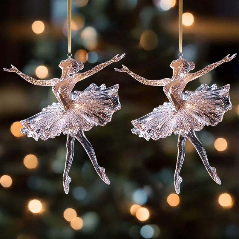 Elegant Acrylic Crystal Ballet Dancer Ornament for Christmas Tree Decoration