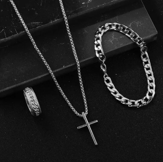 Men’s Fashion Quartz Watch & Accessories Set – 4PCS Elegance Collection