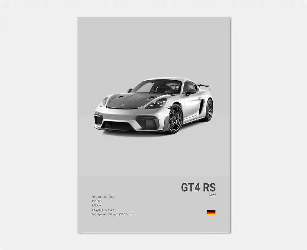 Black & White German Sports Car Canvas Poster – 911 GT3 RS Turbo