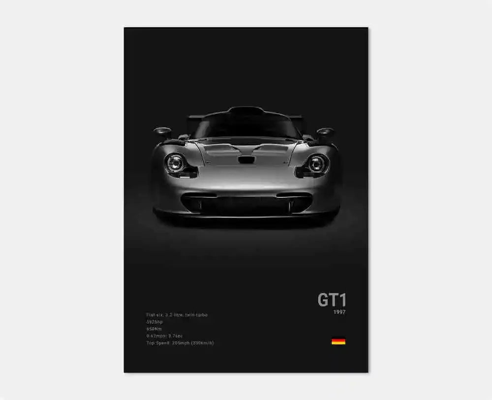 Black & White German Sports Car Canvas Poster – 911 GT3 RS Turbo
