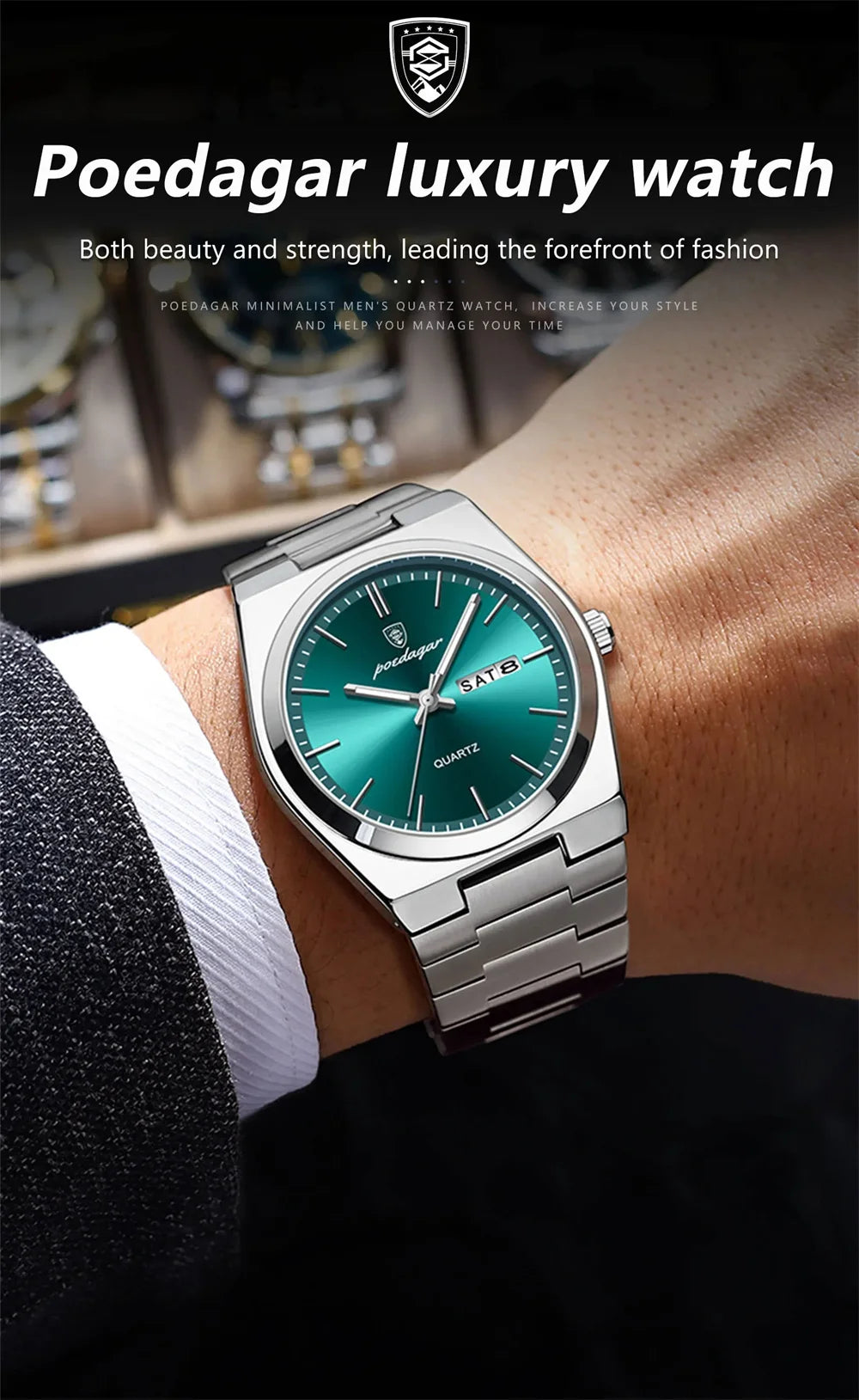 POEDAGAR Luxury Men's Stainless Steel Sport Watch