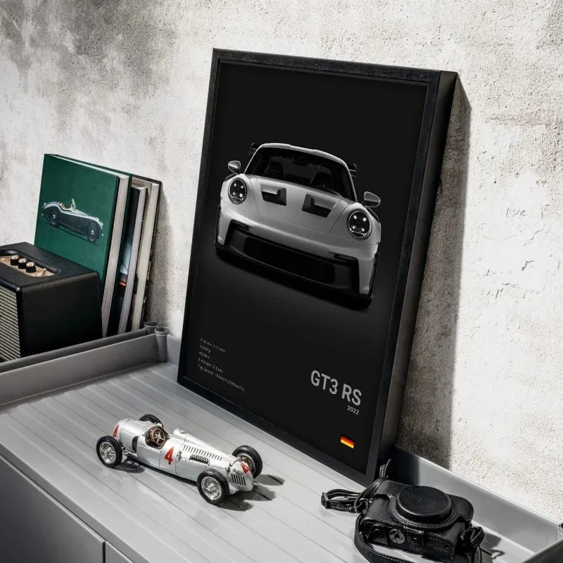 Black & White German Sports Car Canvas Poster – 911 GT3 RS Turbo