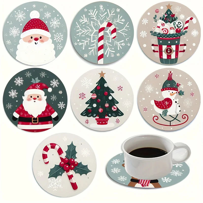 7PCS Christmas Santa Wood Coaster Set