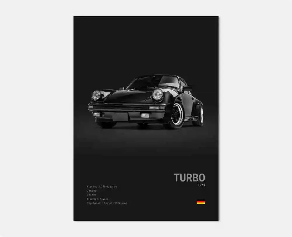 Black & White German Sports Car Canvas Poster – 911 GT3 RS Turbo