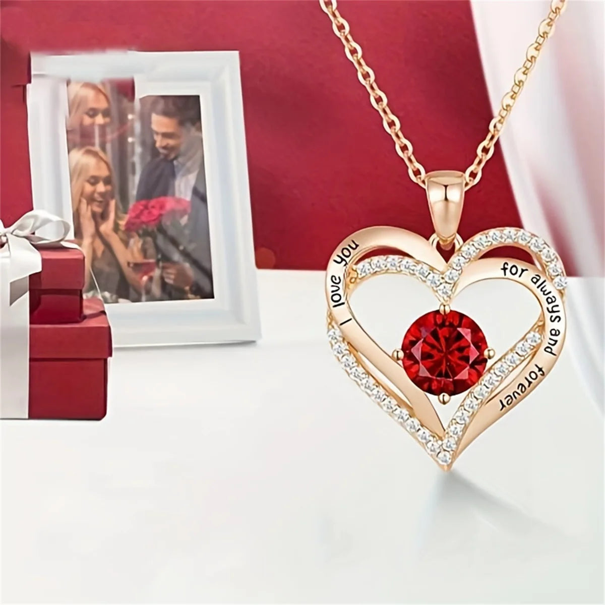 Red zircon pendant necklace