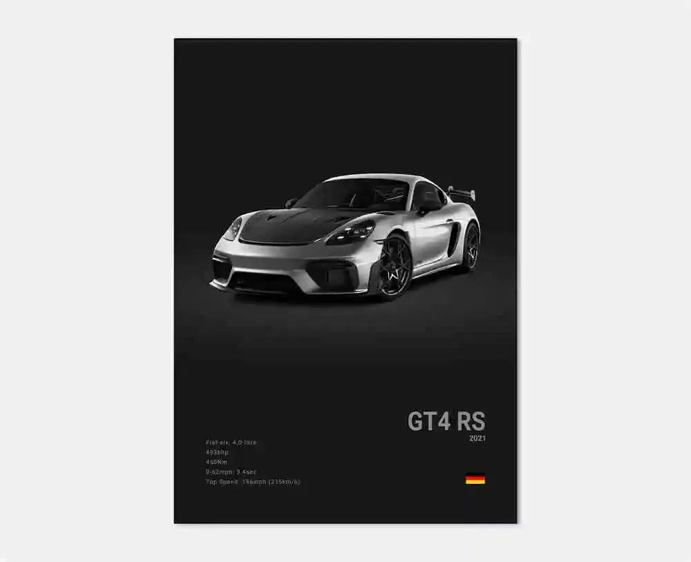 Black & White German Sports Car Canvas Poster – 911 GT3 RS Turbo