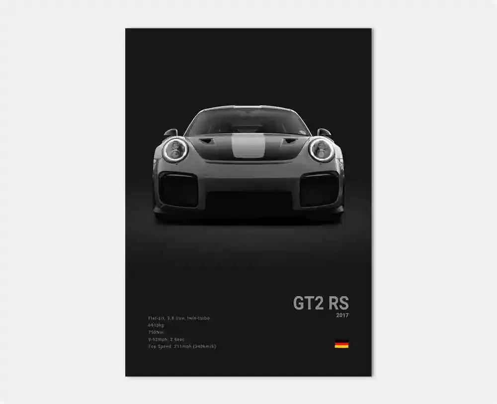 Black & White German Sports Car Canvas Poster – 911 GT3 RS Turbo