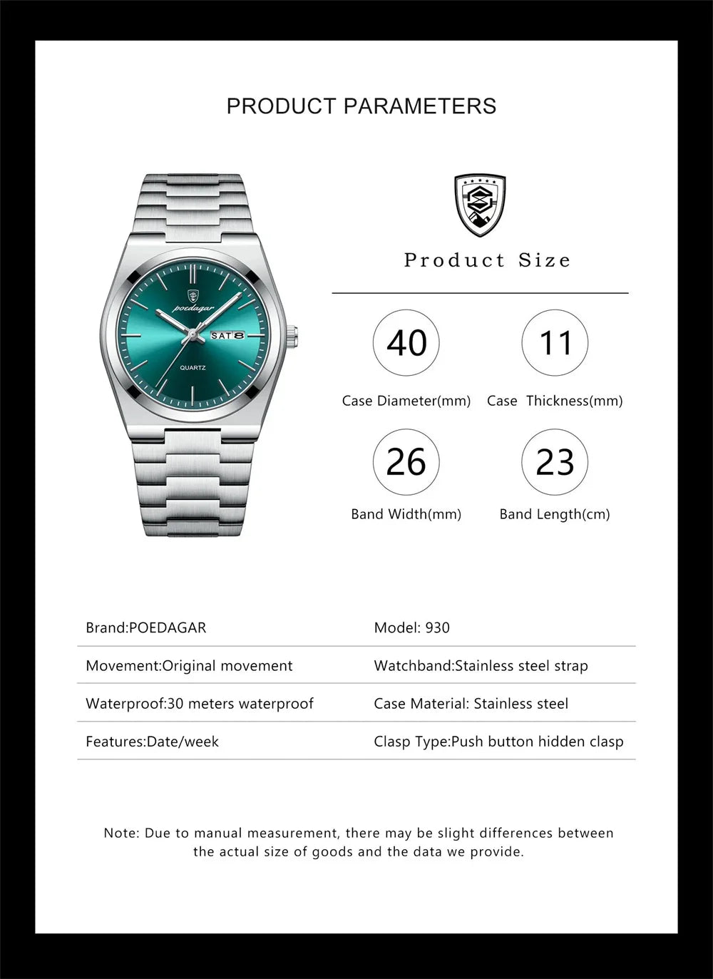 POEDAGAR Luxury Men's Stainless Steel Sport Watch