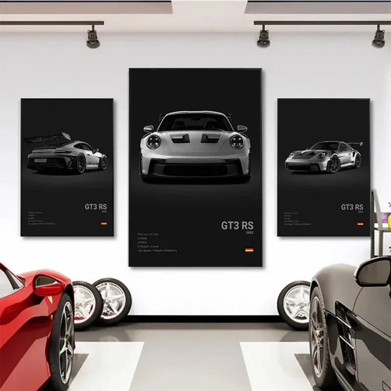 Black & White German Sports Car Canvas Poster – 911 GT3 RS Turbo