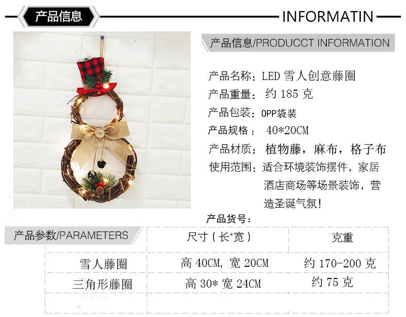 LED Snowman Christmas Wreath Vine Circle