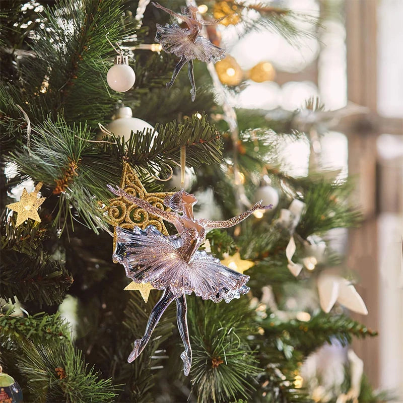 Elegant Acrylic Crystal Ballet Dancer Ornament for Christmas Tree Decoration