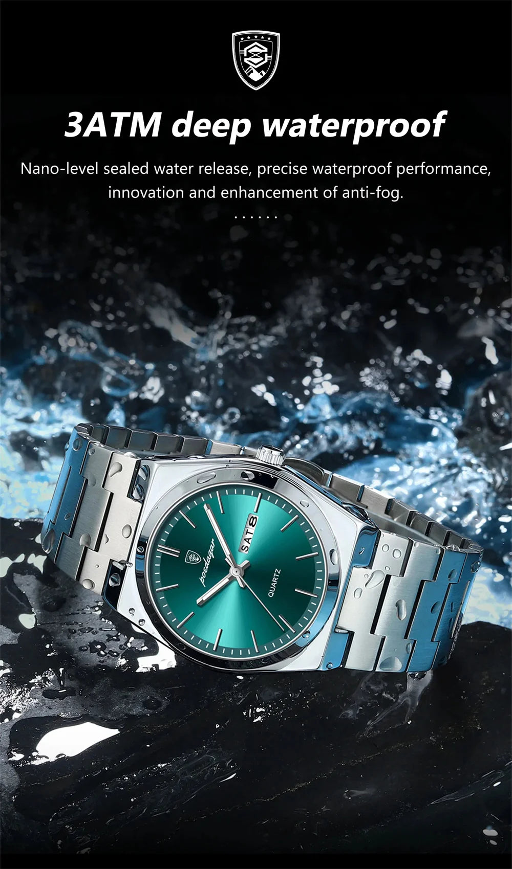 POEDAGAR Luxury Men's Stainless Steel Sport Watch