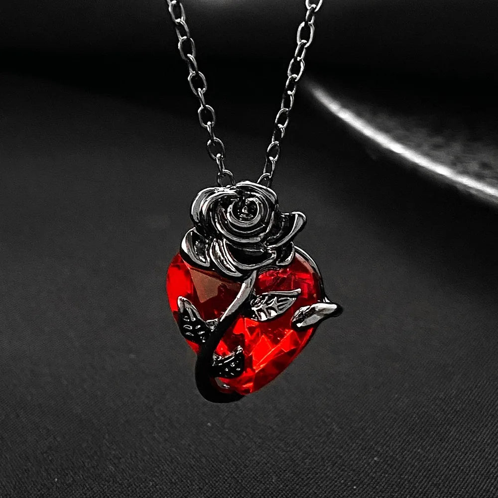 Gothic Rose Red Love Necklace