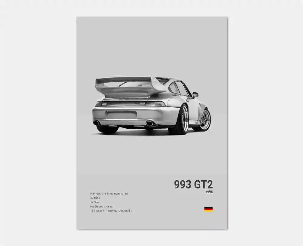 Black & White German Sports Car Canvas Poster – 911 GT3 RS Turbo