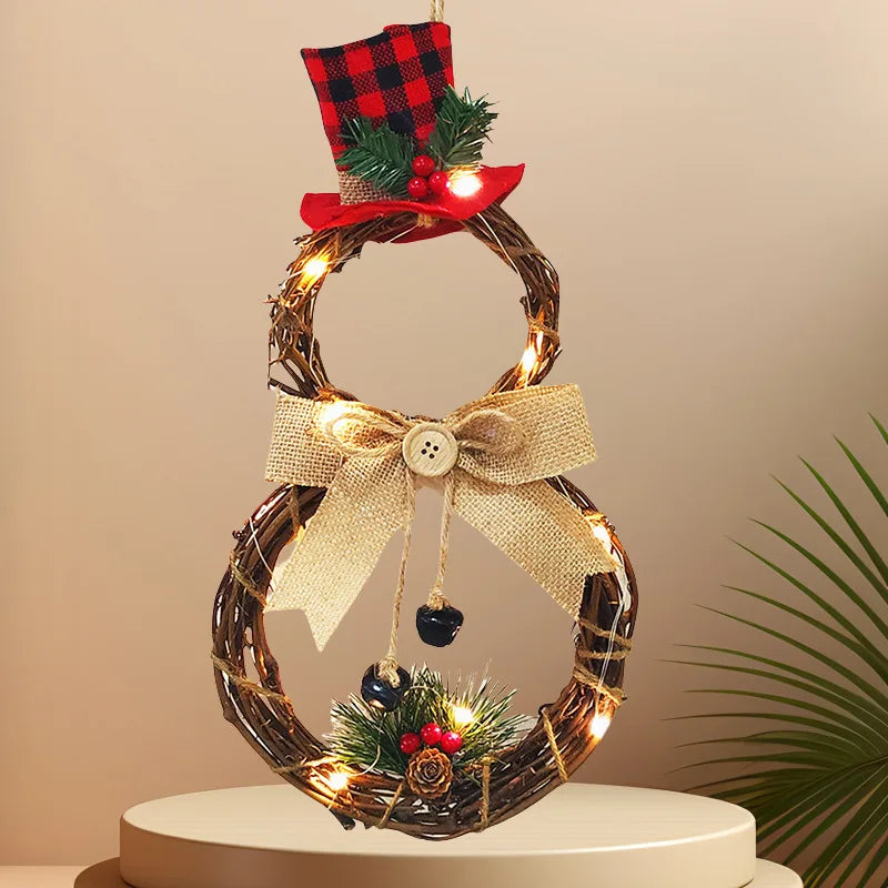 LED Snowman Christmas Wreath Vine Circle