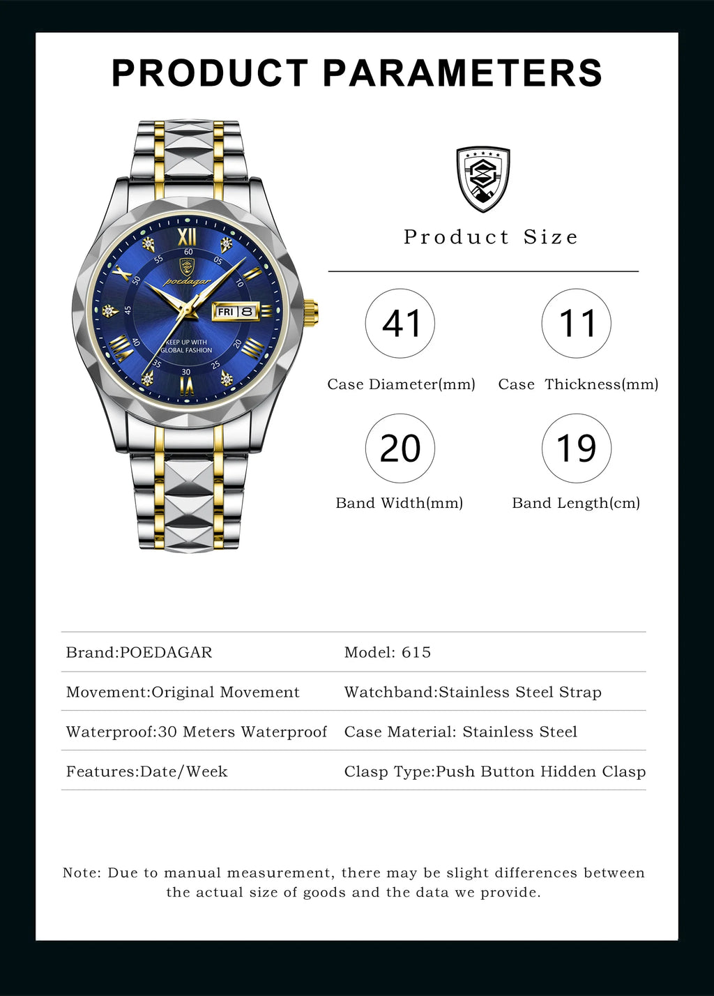 POEDAGAR Business Sport Luxury Men's Watch
