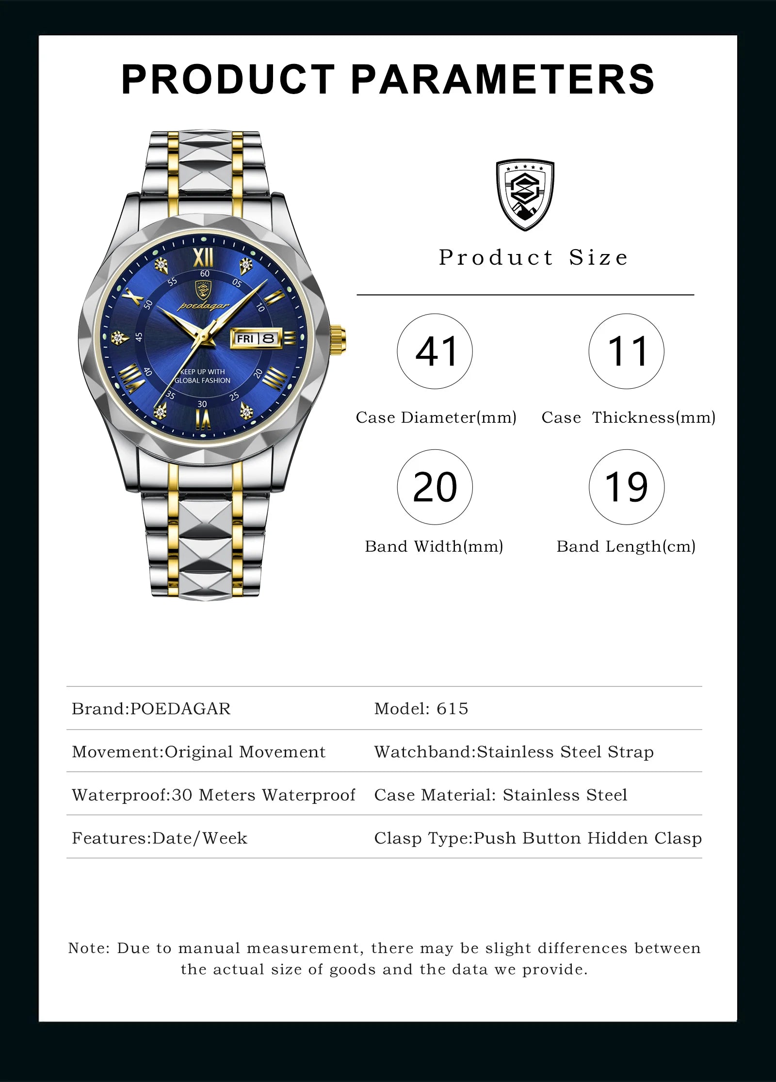 POEDAGAR Business Sport Luxury Men's Watch