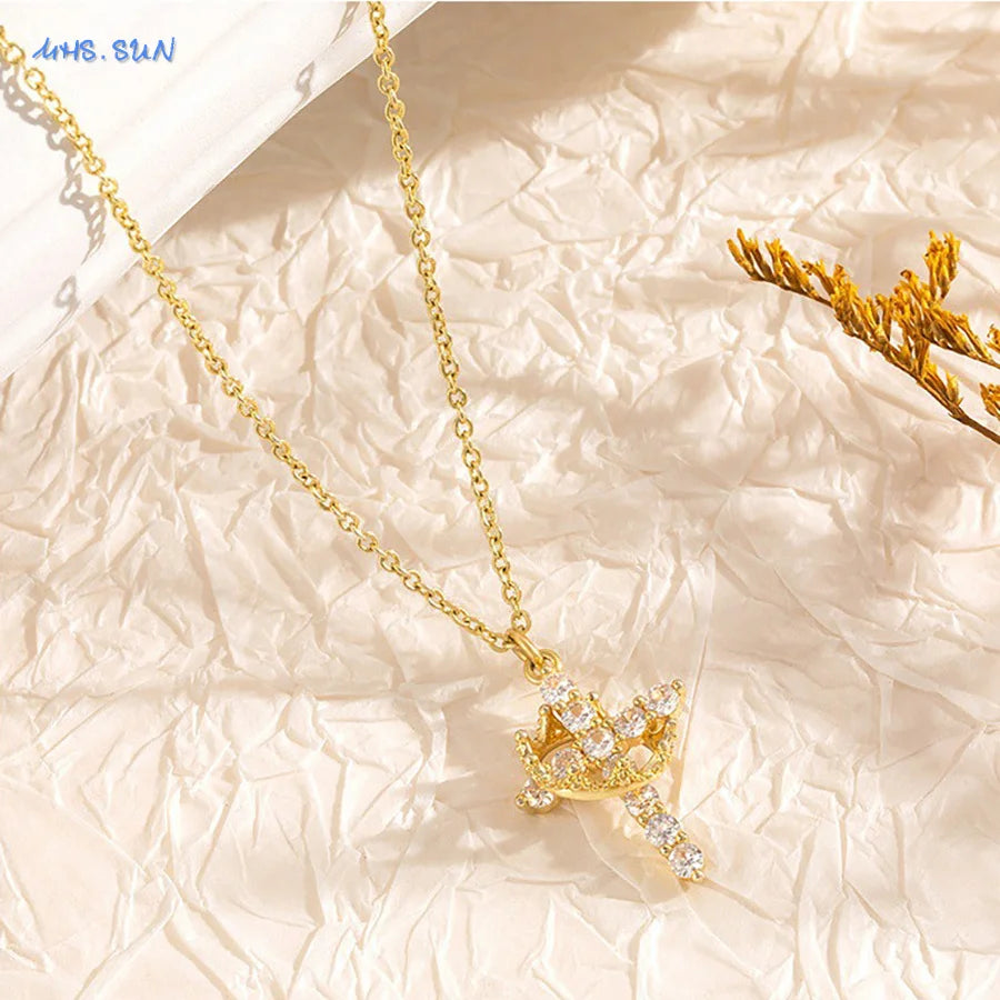 Rotatable Crown Cross Necklace