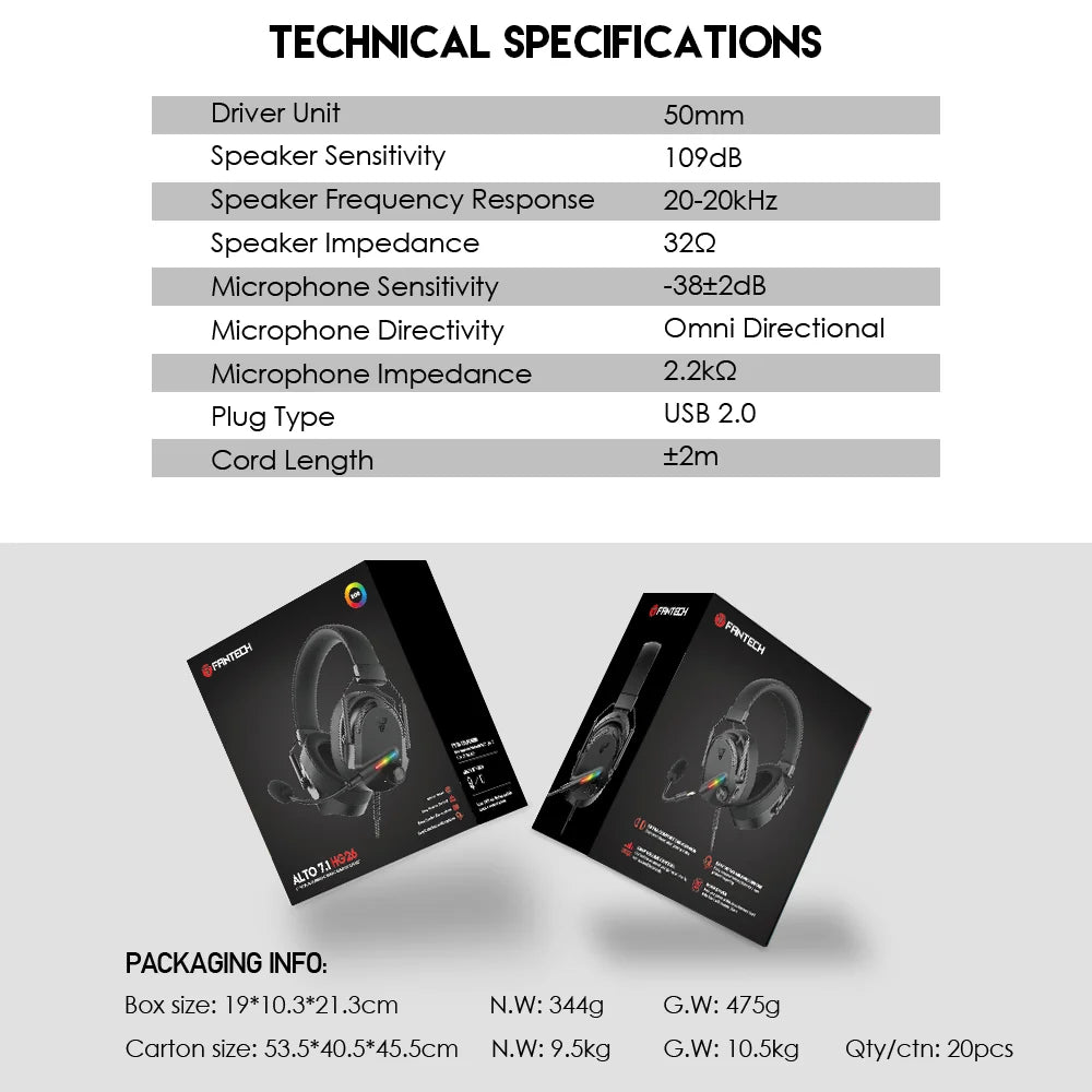 FANTECH ALTO 7.1 RGB Gaming Headset with Detachable Mic