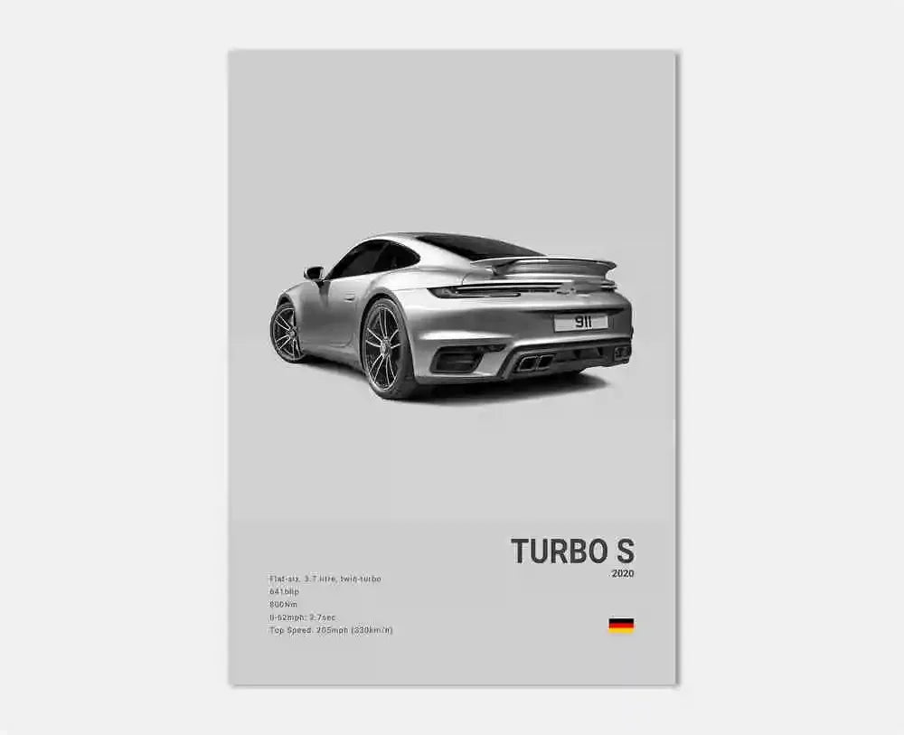 Black & White German Sports Car Canvas Poster – 911 GT3 RS Turbo