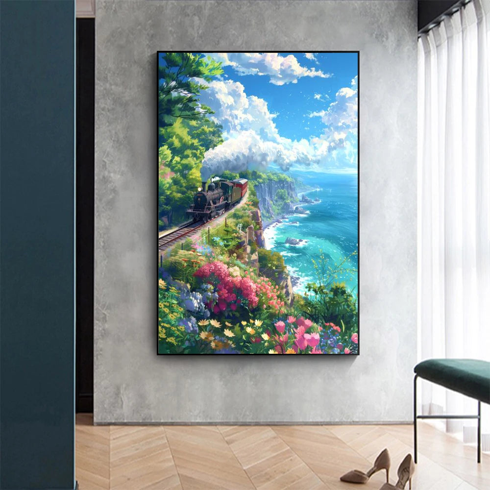 Blue Cabin Beach & Forest Canvas Wall Art
